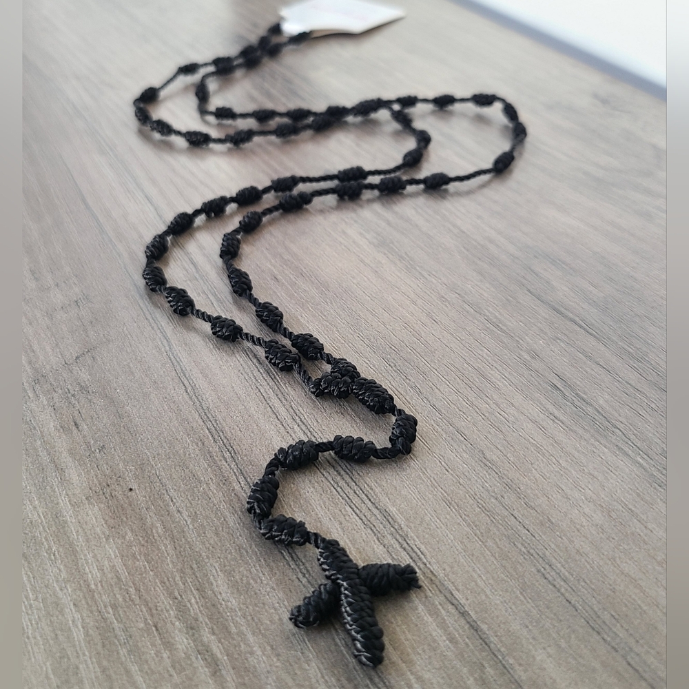 Black Knotted Rosary, Handmade Rope Rosary, Religious Jewelry